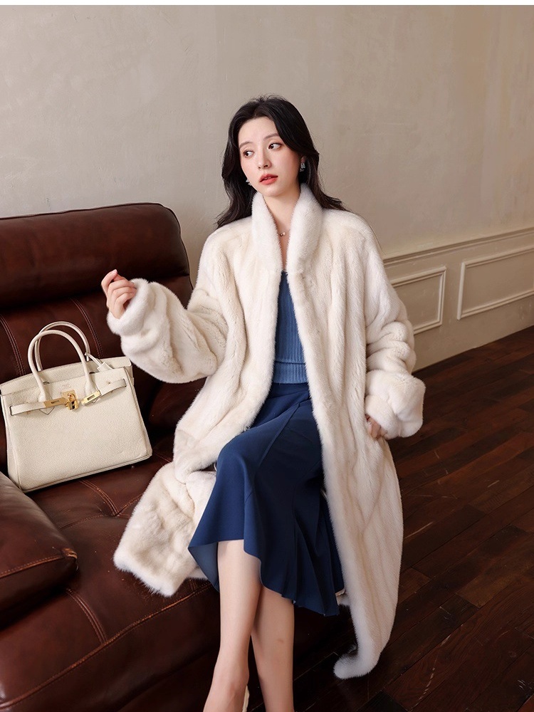Mink hair fashion coat slim cstand collar fur coat for women