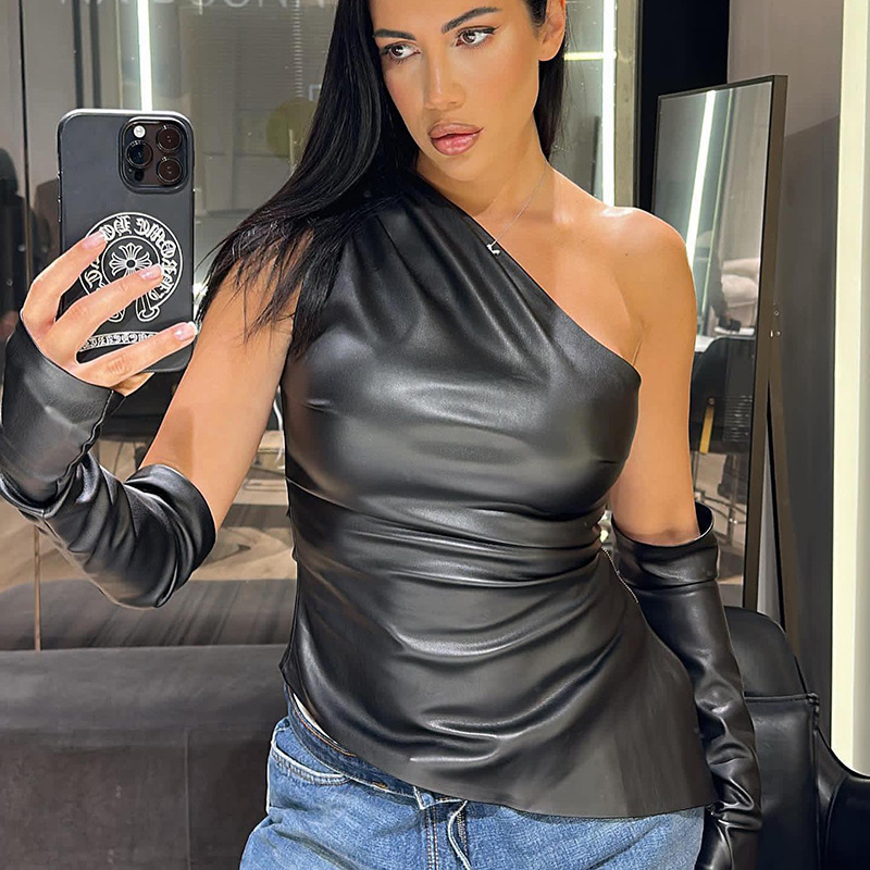 Street tops oblique collar vest for women