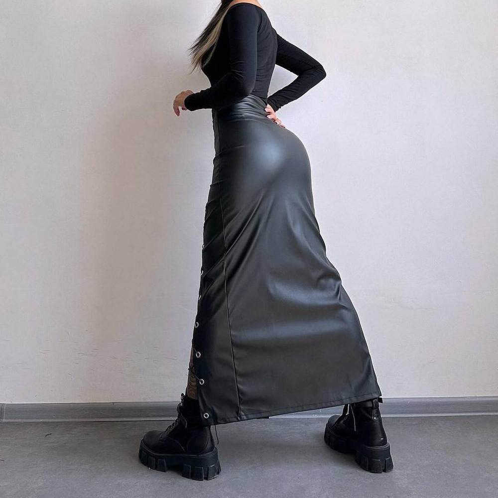 PU package hip skirt European style slim short skirt