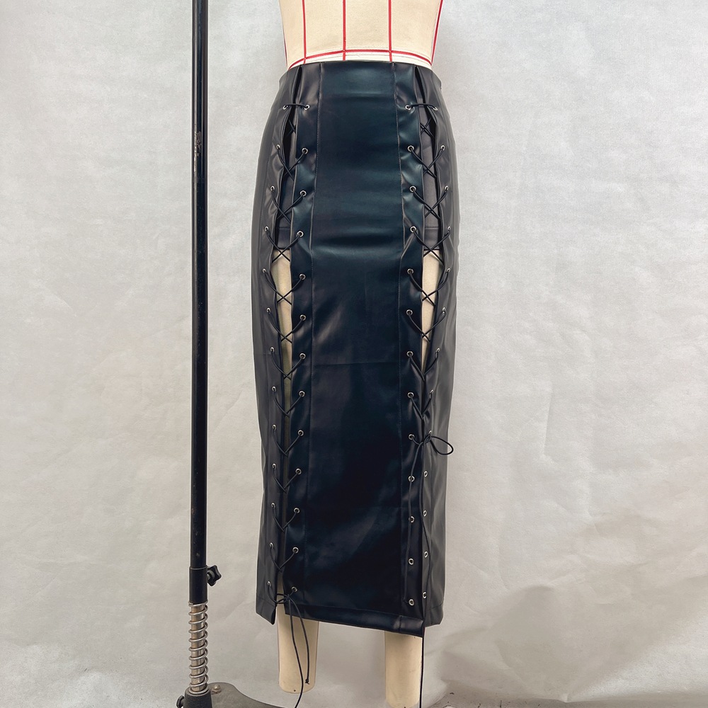 PU package hip skirt European style slim short skirt