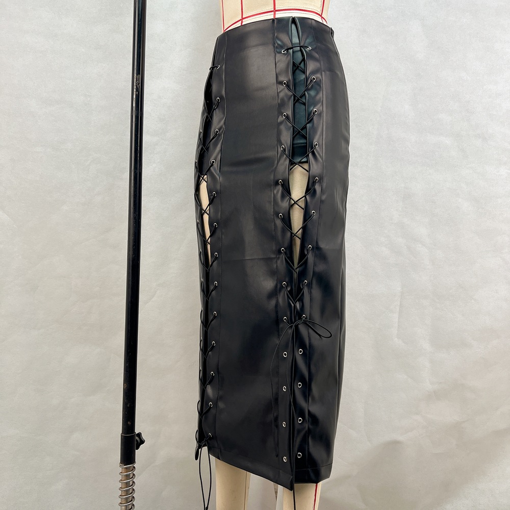 PU package hip skirt European style slim short skirt