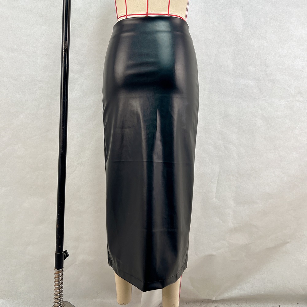 PU package hip skirt European style slim short skirt