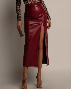 Leather split short skirt slim skirt for women