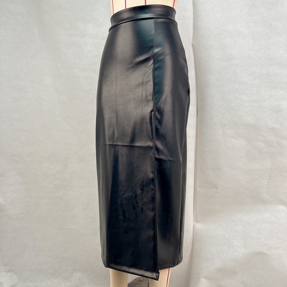 Leather split short skirt slim skirt for women