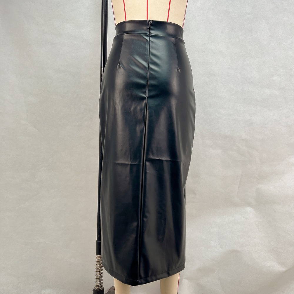 Leather split short skirt slim skirt for women