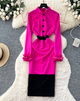 Korean style long dress pinched waist dress for women