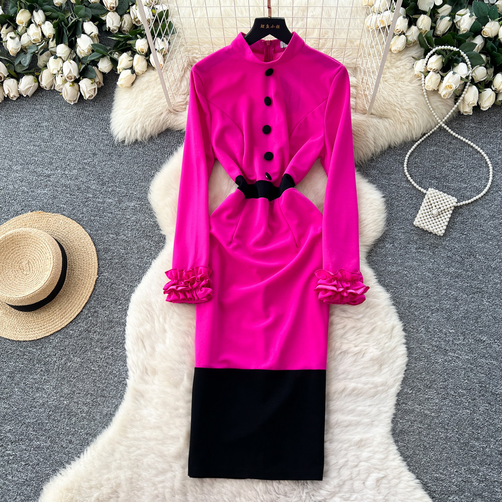Korean style long dress pinched waist dress for women