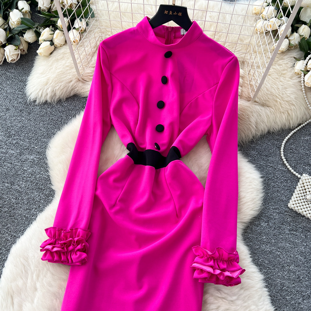 Korean style long dress pinched waist dress for women