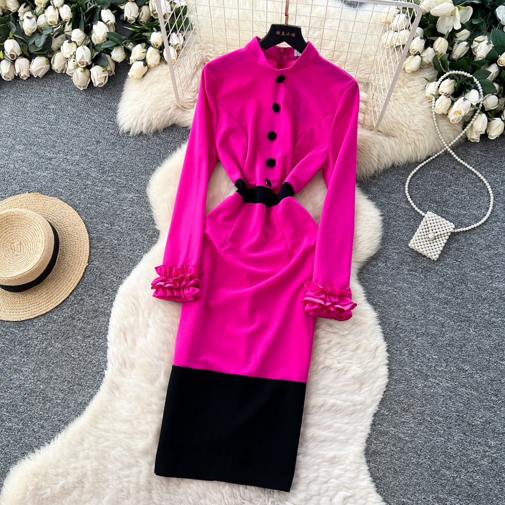 Korean style long dress pinched waist dress for women