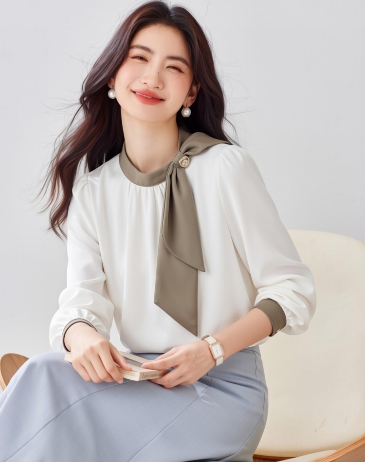 Satin tender tops spring and autumn shirt for women