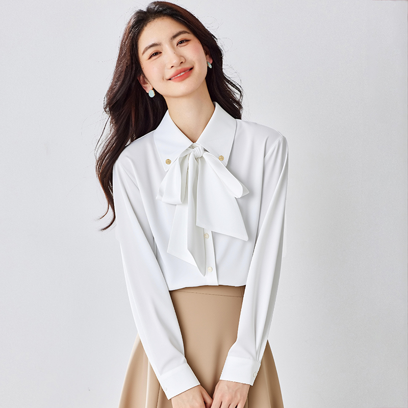 Spring and autumn chiffon streamer bow shirt for women