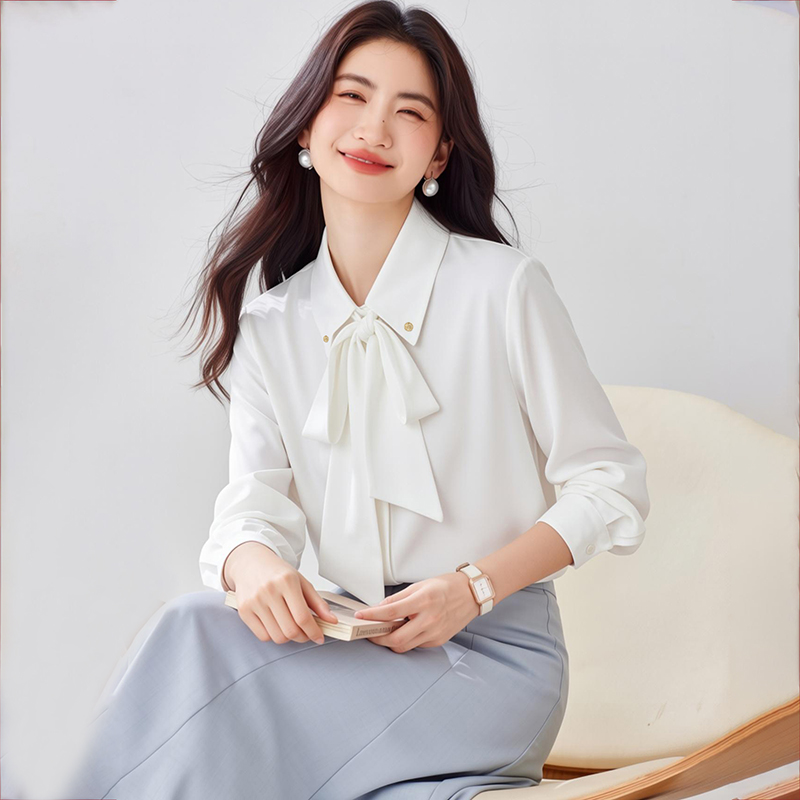 Spring and autumn chiffon streamer bow shirt for women