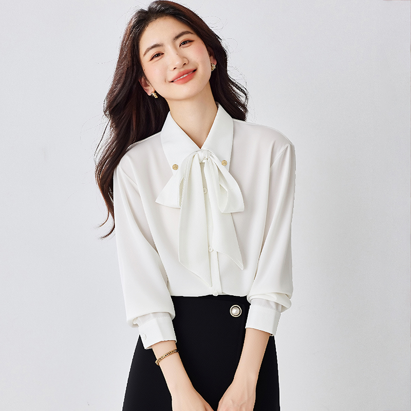 Spring and autumn chiffon streamer bow shirt for women