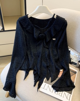 Spring trumpet sleeves lace V-neck shirts for women