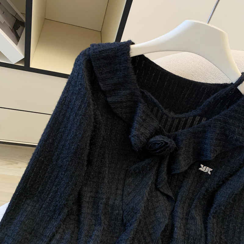 Spring trumpet sleeves lace V-neck shirts for women