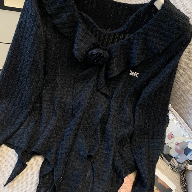 Spring trumpet sleeves lace V-neck shirts for women