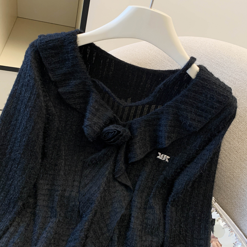 Spring trumpet sleeves lace V-neck shirts for women