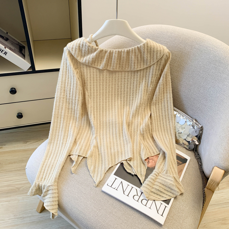 Spring trumpet sleeves lace V-neck shirts for women