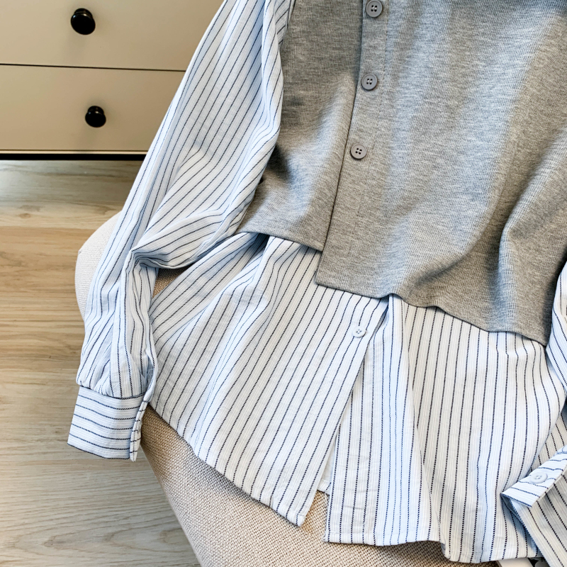 Casual fashion shirt lapel splice tops 2pcs set for women