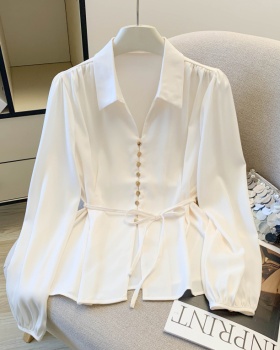 Slim commuting Korean style shirt satin spring tops for women