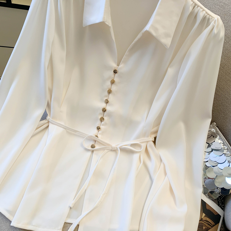 Slim commuting Korean style shirt satin spring tops for women