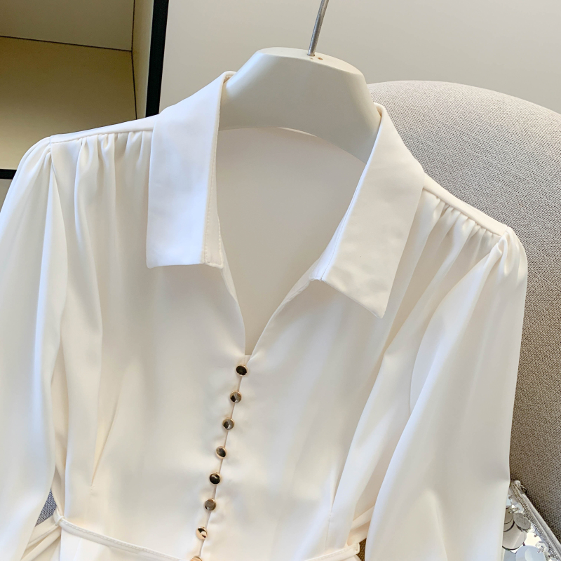 Slim commuting Korean style shirt satin spring tops for women