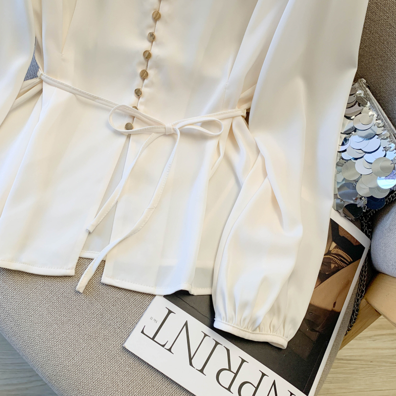 Slim commuting Korean style shirt satin spring tops for women