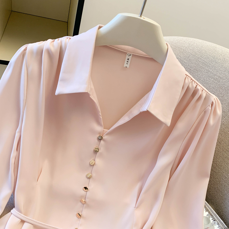 Slim commuting Korean style shirt satin spring tops for women