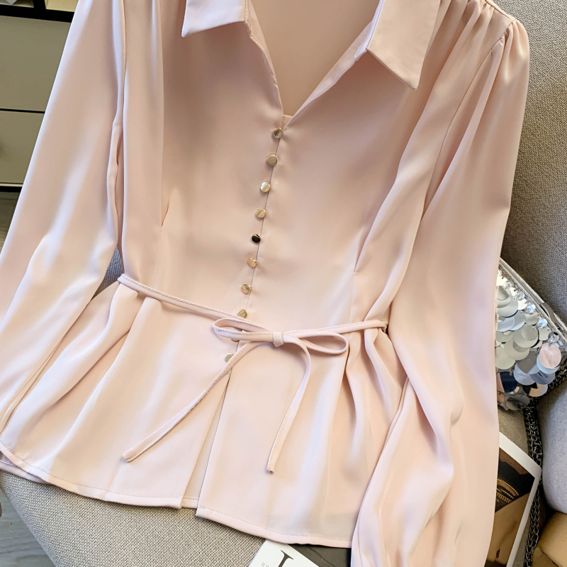Slim commuting Korean style shirt satin spring tops for women