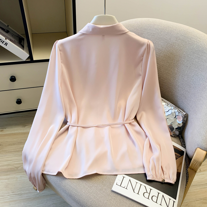 Slim commuting Korean style shirt satin spring tops for women