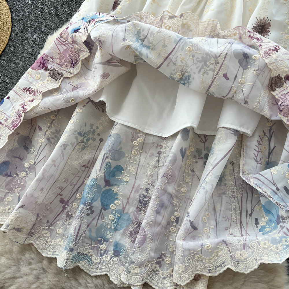 Splice cake long short skirt lady France style skirt for women