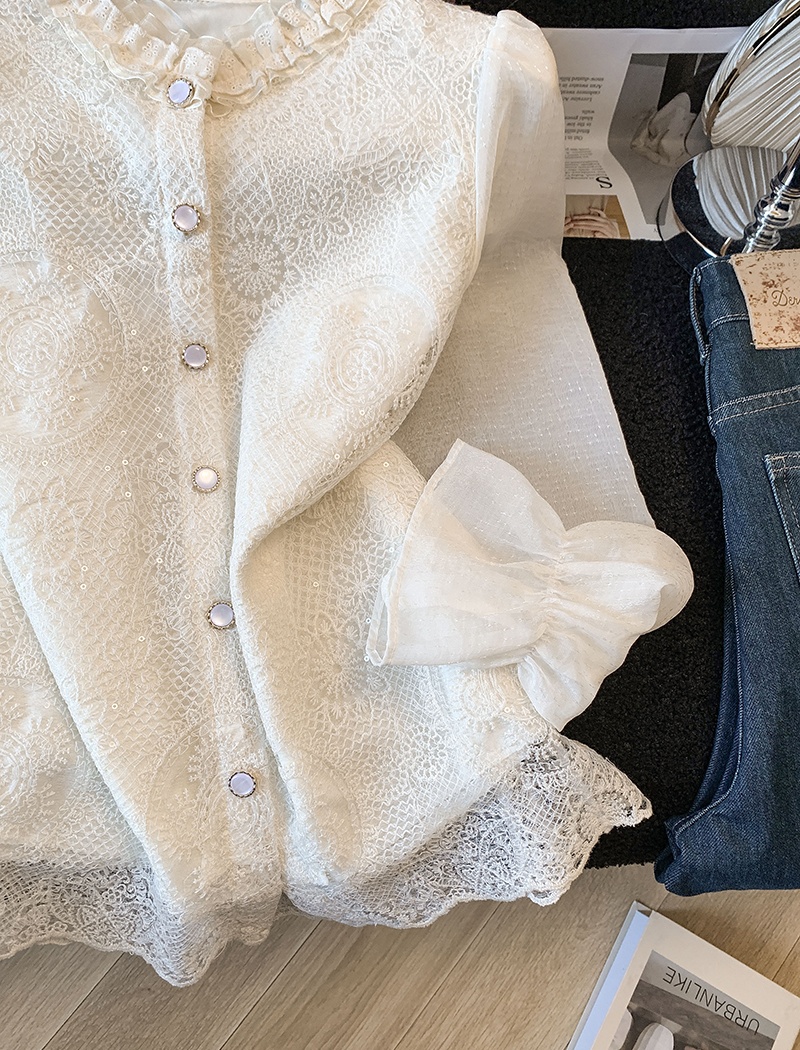 Spring light luxury lace France style shirt for women