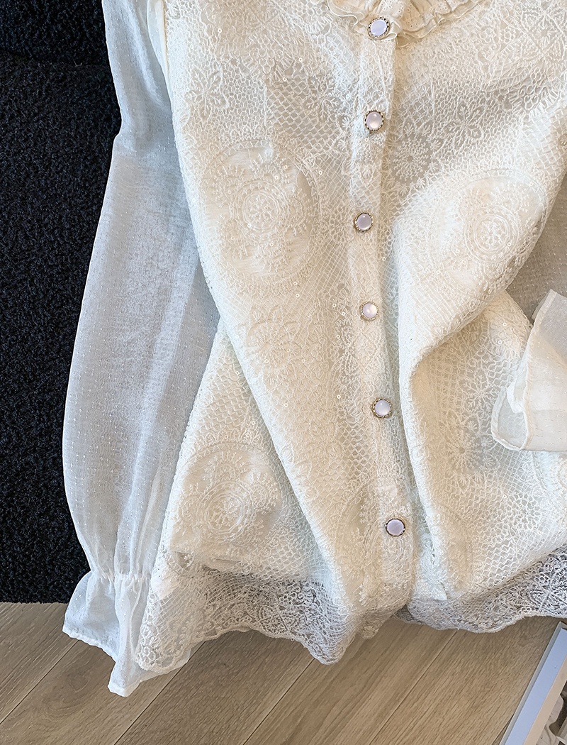 Spring light luxury lace France style shirt for women