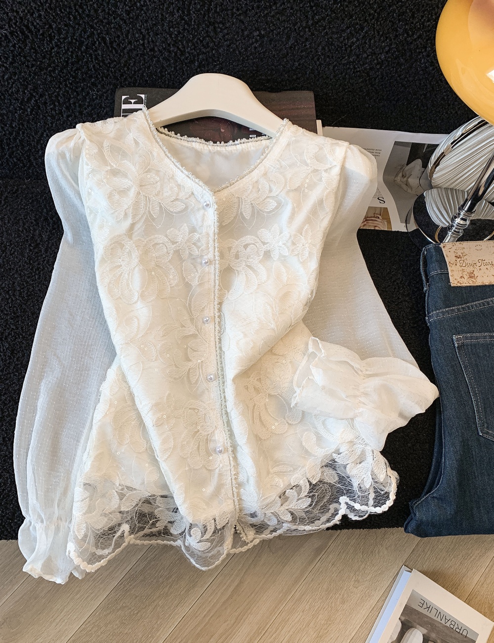 Spring temperament tops lace long sleeve shirt for women