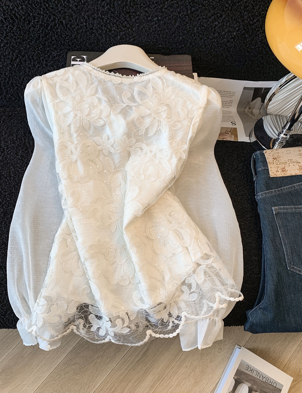 Spring temperament tops lace long sleeve shirt for women