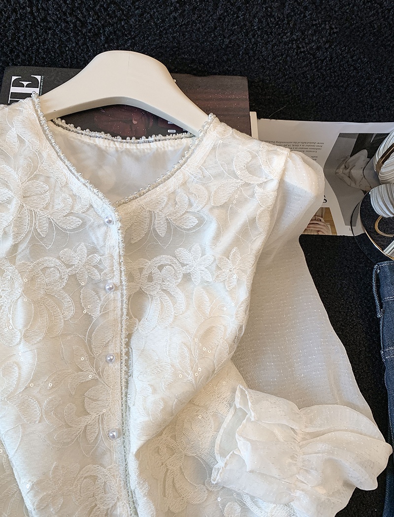 Spring temperament tops lace long sleeve shirt for women