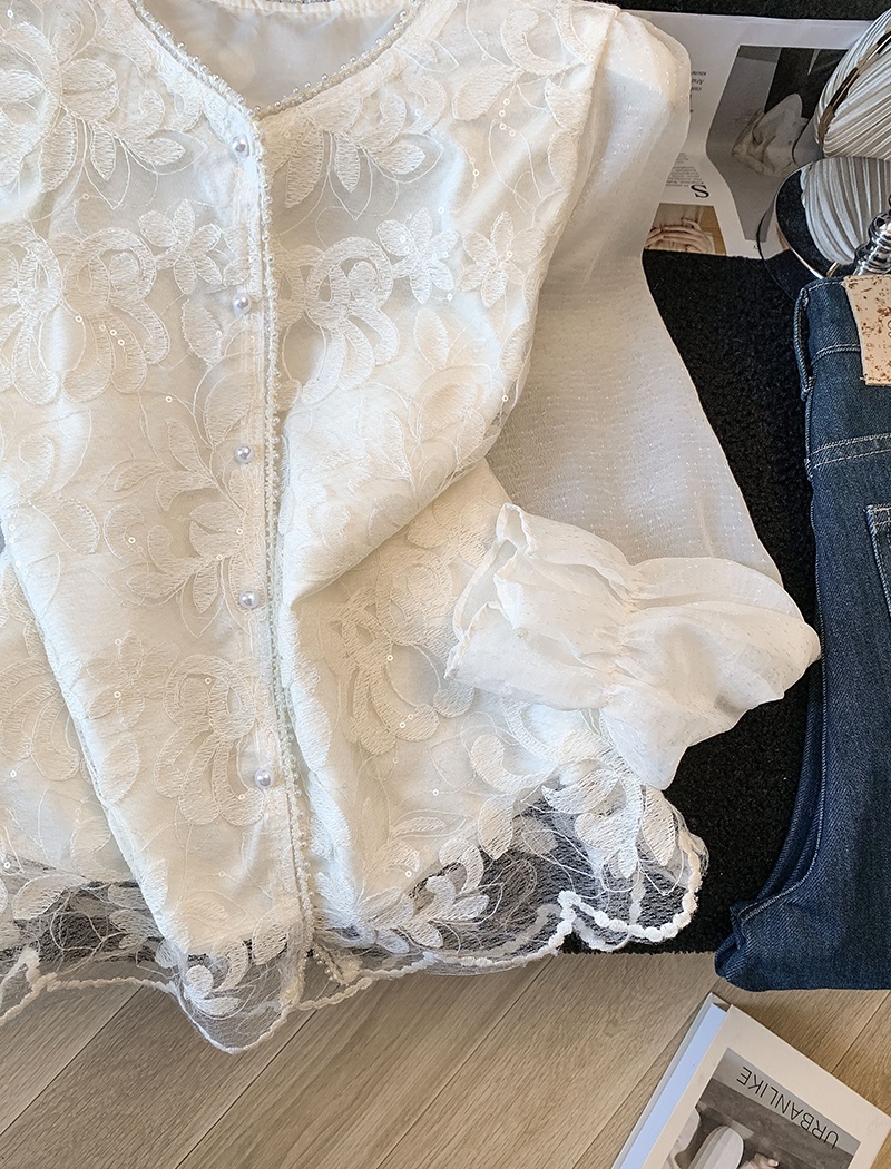 Spring temperament tops lace long sleeve shirt for women