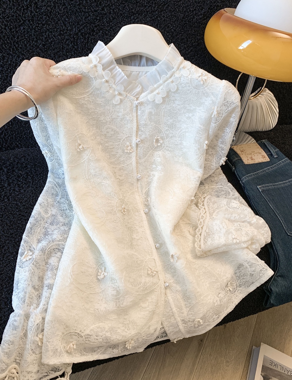 Spring lace collar shirt fungus small shirt for women