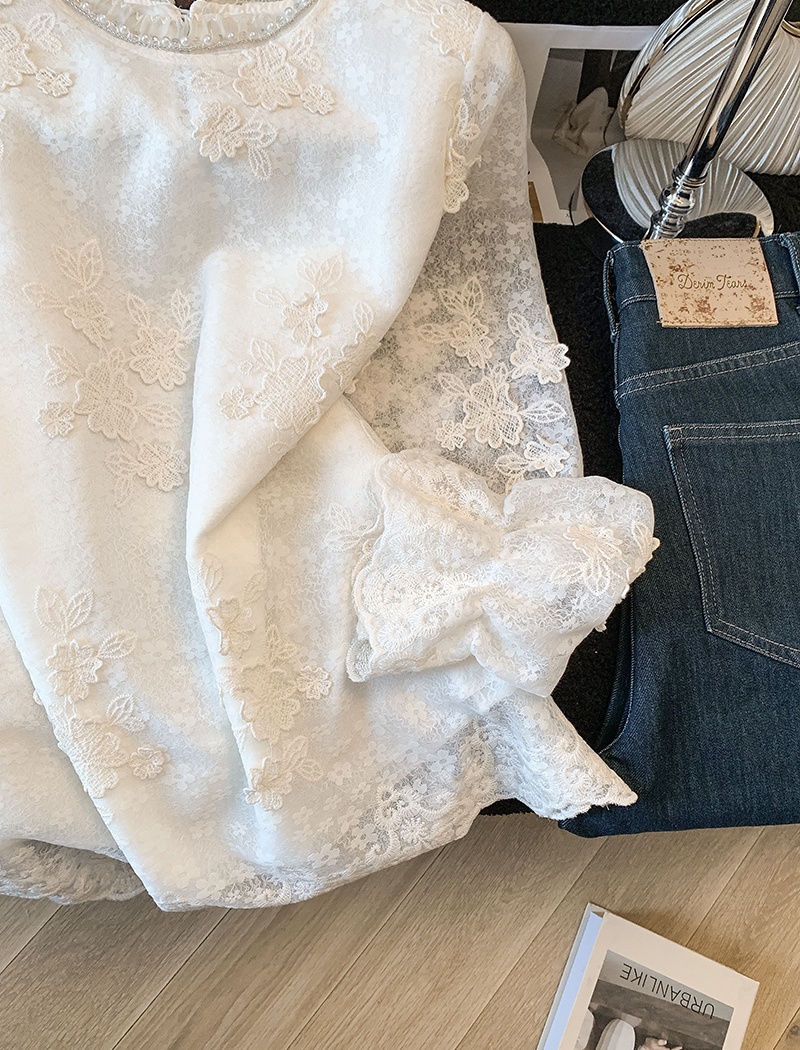 Spring round neck small shirt jacquard shirt for women