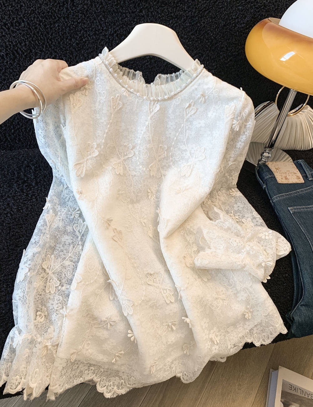 Spring slim pullover shirts lace long sleeve shirt