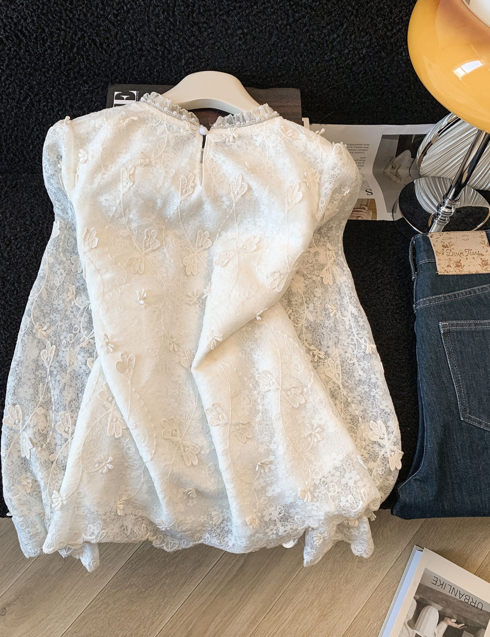 Spring slim pullover shirts lace long sleeve shirt