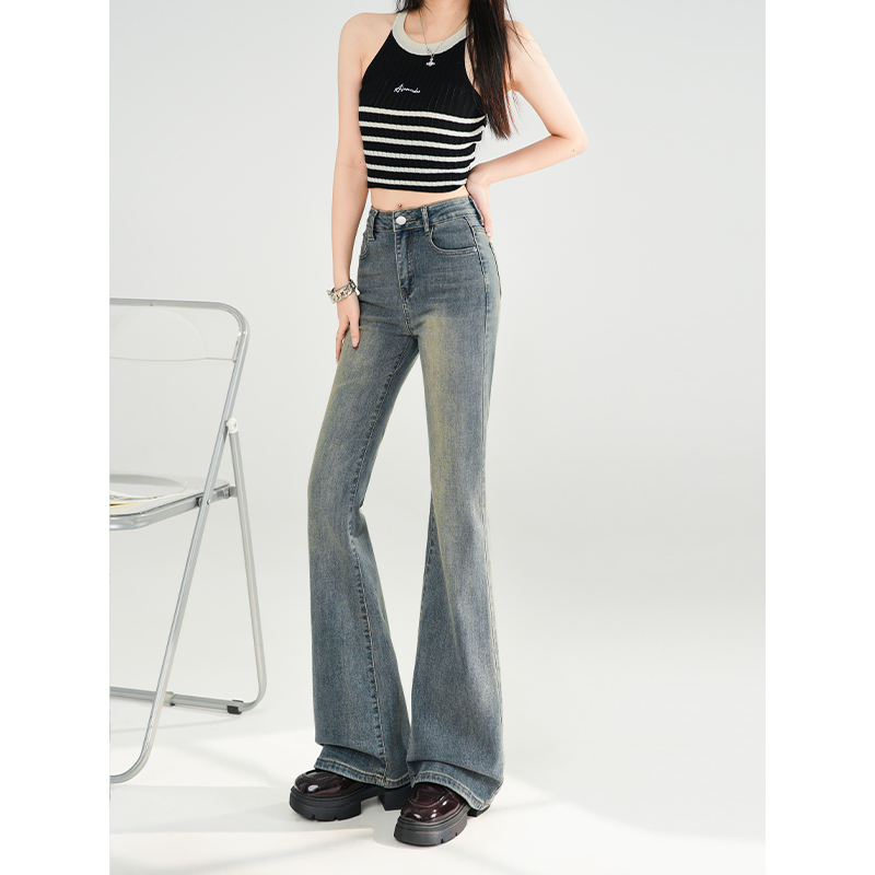 Spring retro long pants slim flare pants for women