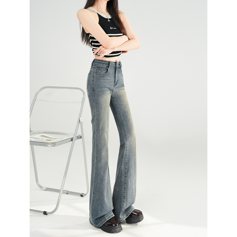 Spring retro long pants slim flare pants for women