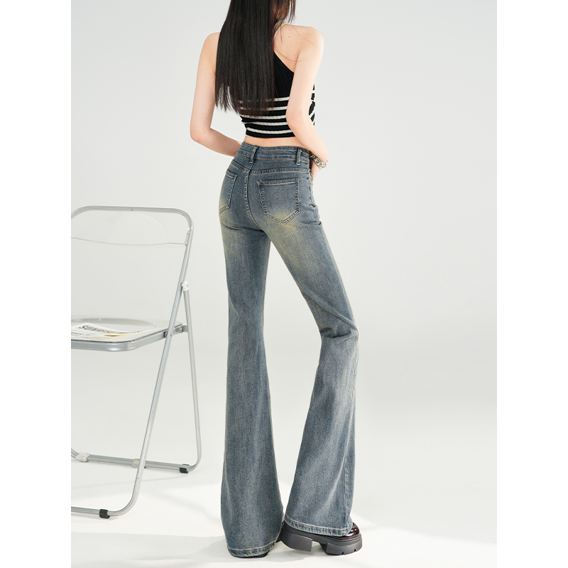 Spring retro long pants slim flare pants for women