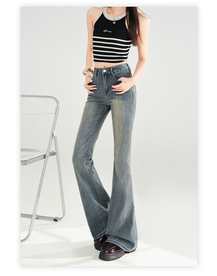 Spring retro long pants slim flare pants for women
