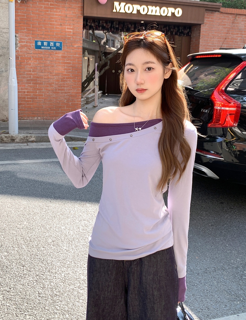 Long sleeve American style T-shirt Pseudo-two tops