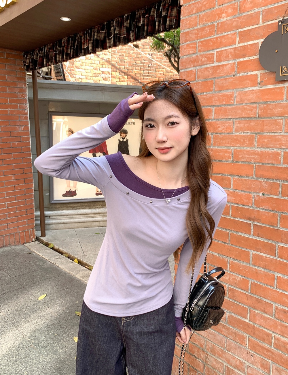 Long sleeve American style T-shirt Pseudo-two tops