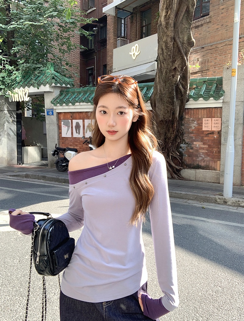 Long sleeve American style T-shirt Pseudo-two tops