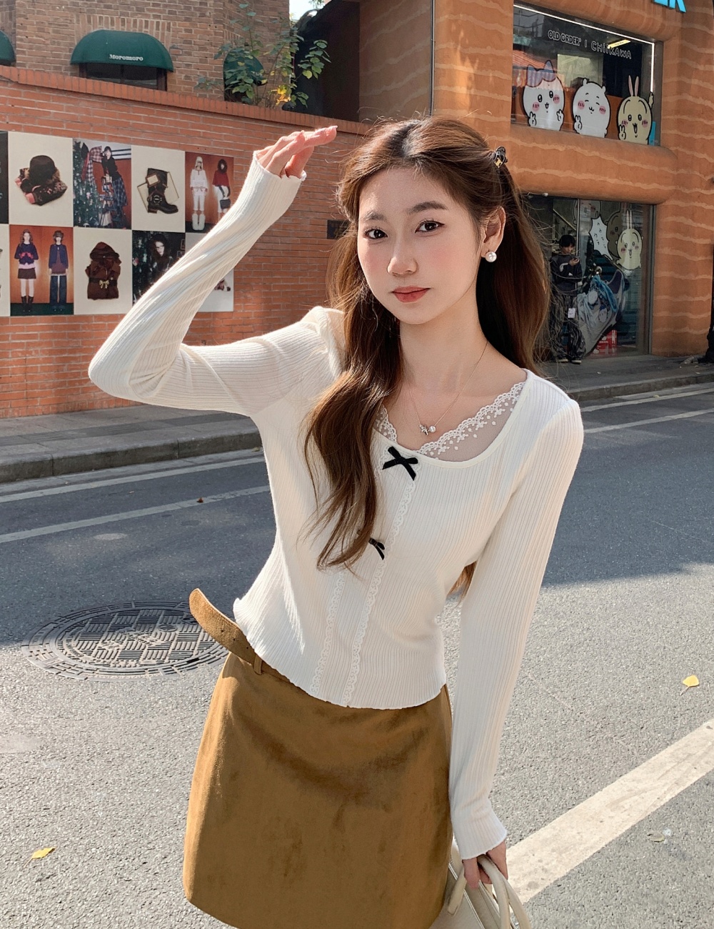 Splice square collar T-shirt slim bottoming tops