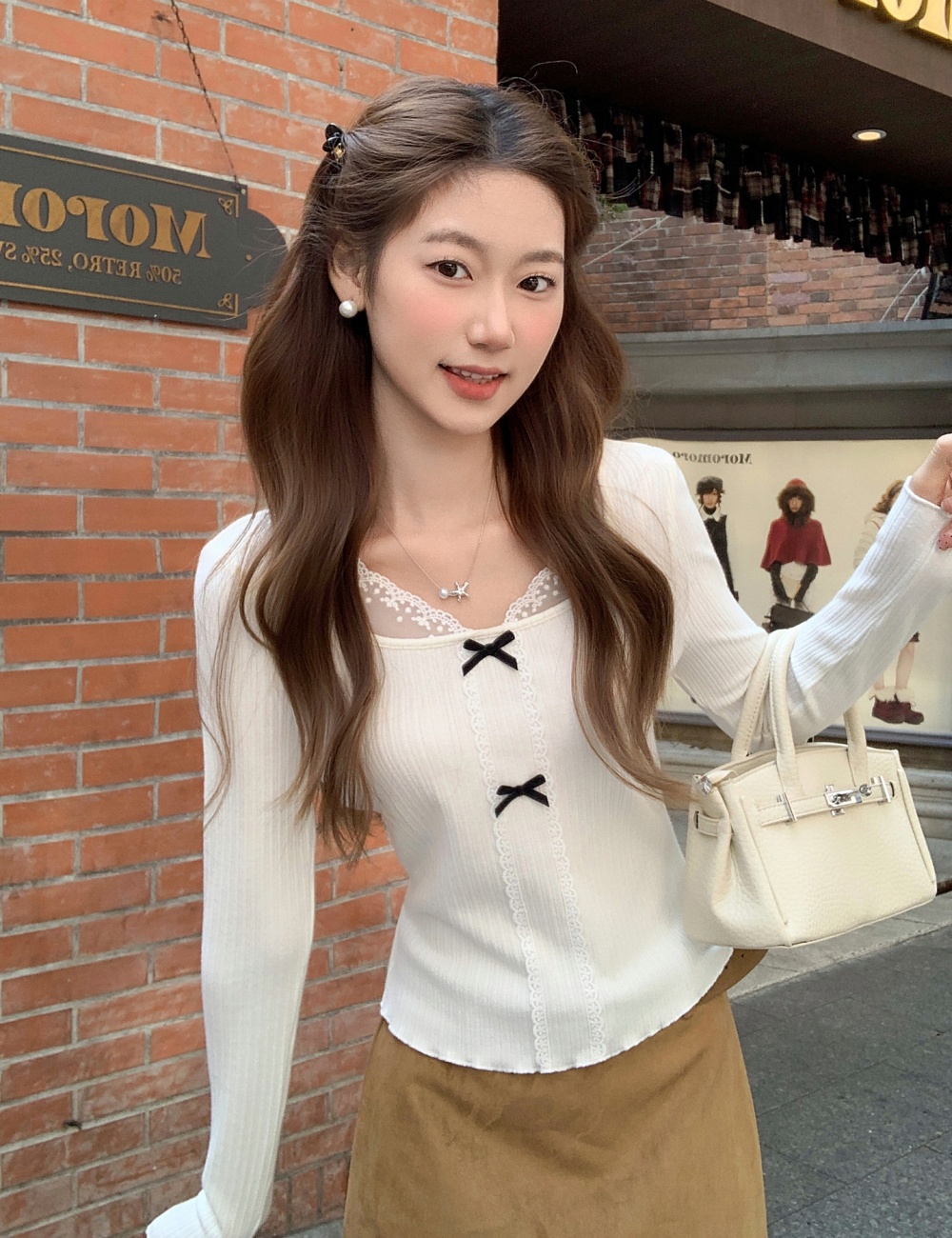 Splice square collar T-shirt slim bottoming tops